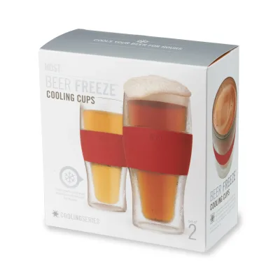 Beer FREEZE Cooling Cup in Crimson Red, Set of 2