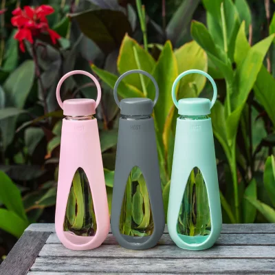Silicone Wrapped Glass Water Bottle in Mint